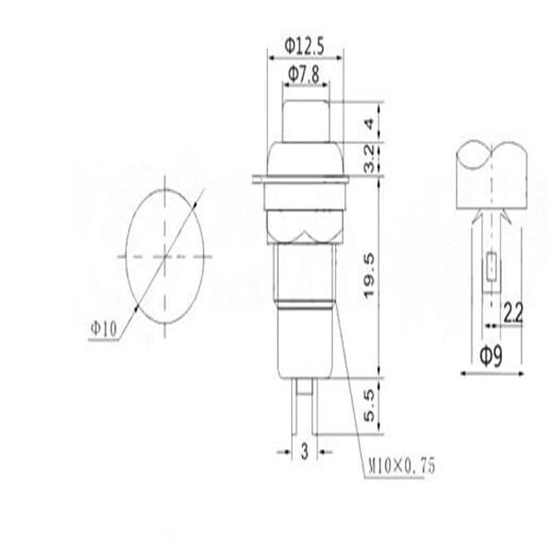 Boton Pulsador DS-213 con bloqueo 12mm SPST con empaquetadura