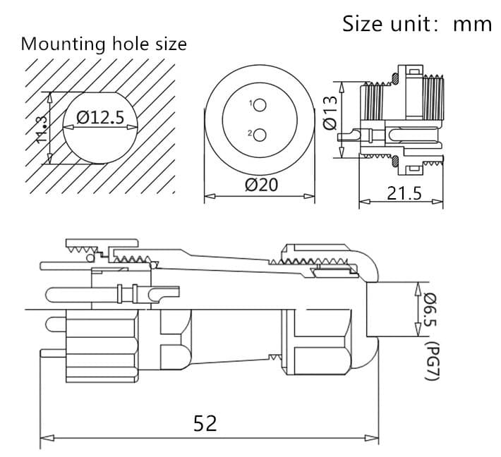 Conector IP68  ZP13 3 Pin