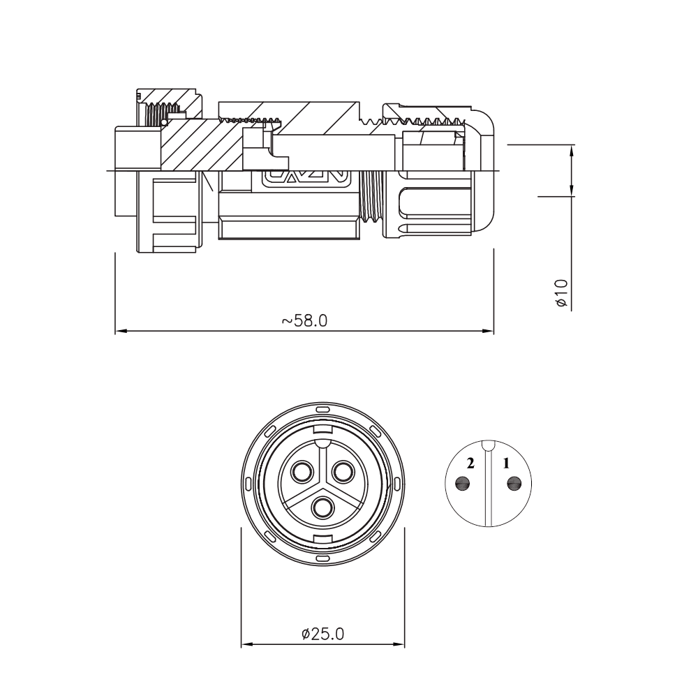 Conector IP67 ZE13 4P 10 Amperes Volante Volante